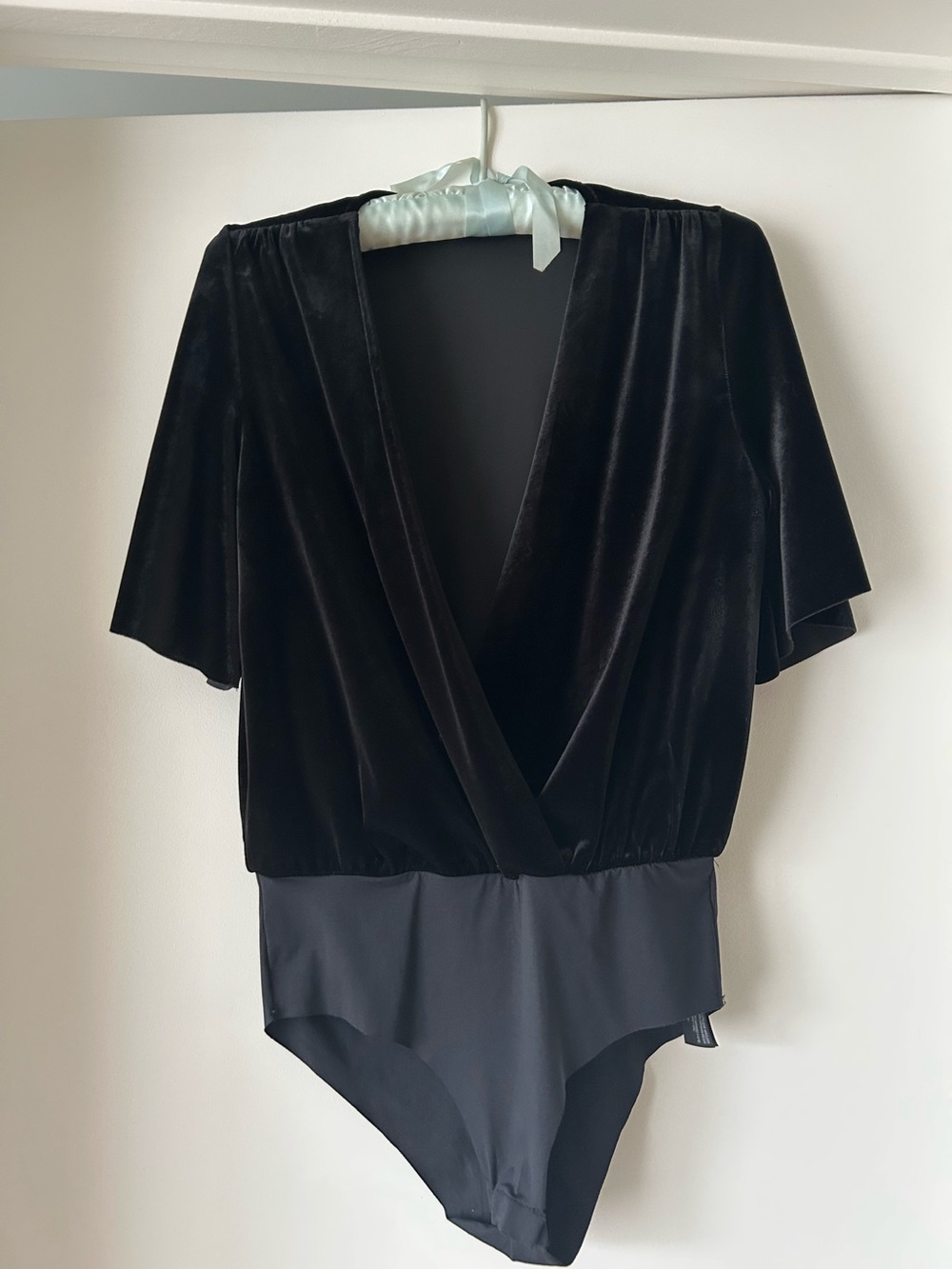 Zara Women’s Black Velvet Surplice Bodysuit